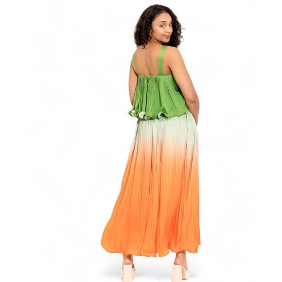 Alden Adair Samantha Maxi Sun Dress Rainbow Ombre Orange Green XS XSmall NEW - Picture 3 of 5